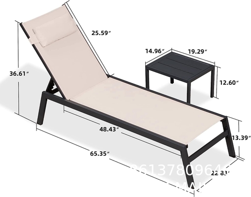 Outdoor Lounge Chair Set Aluminum Patio Chaise Lounger Side Table and Pillow Outside Pool Beach Sunbathing Tann