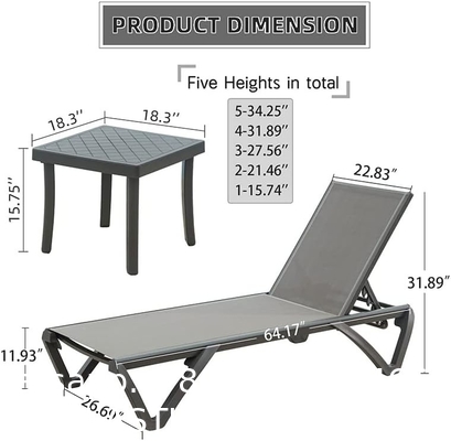 Outdoor Lounge Chair Set Aluminum Patio Chaise Lounger Side Table and Pillow Outside Pool Beach Sunbathing Tann