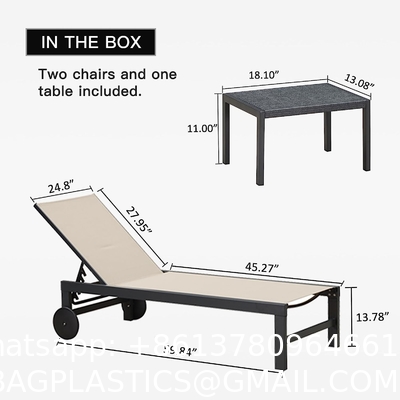 Outdoor Lounge Chair Set Aluminum Patio Chaise Lounger Side Table and Pillow Outside Pool Beach Sunbathing Tann