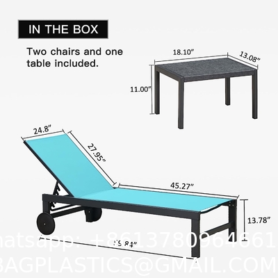 Outdoor Lounge Chair Set Aluminum Patio Chaise Lounger Side Table and Pillow Outside Pool Beach Sunbathing Tann
