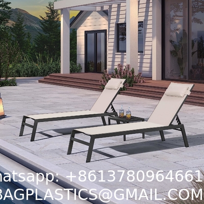 Outdoor Lounge Chair Set Aluminum Patio Chaise Lounger Side Table and Pillow Outside Pool Beach Sunbathing Tann