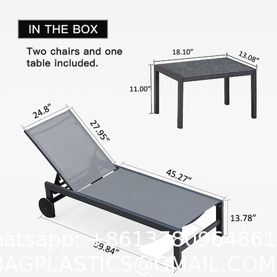 Outdoor Lounge Chair Set Aluminum Patio Chaise Lounger Side Table and Pillow Outside Pool Beach Sunbathing Tann