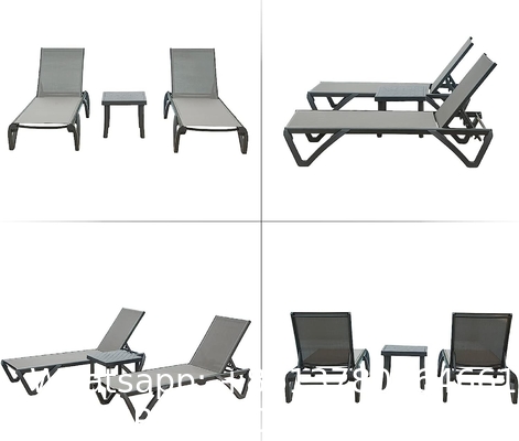 Outdoor Lounge Chair Set Aluminum Patio Chaise Lounger Side Table and Pillow Outside Pool Beach Sunbathing Tann