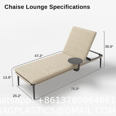 Outdoor Lounge Chair Set Aluminum Patio Chaise Lounger Side Table and Pillow Outside Pool Beach Sunbathing Tann