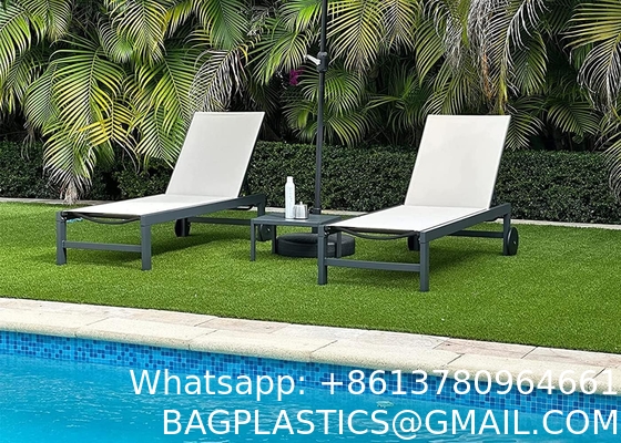 Outdoor Lounge Chair Set Aluminum Patio Chaise Lounger Side Table and Pillow Outside Pool Beach Sunbathing Tann