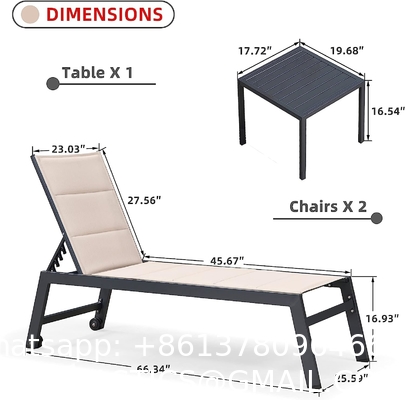 Outdoor Lounge Chair Set Aluminum Patio Chaise Lounger Side Table and Pillow Outside Pool Beach Sunbathing Tann