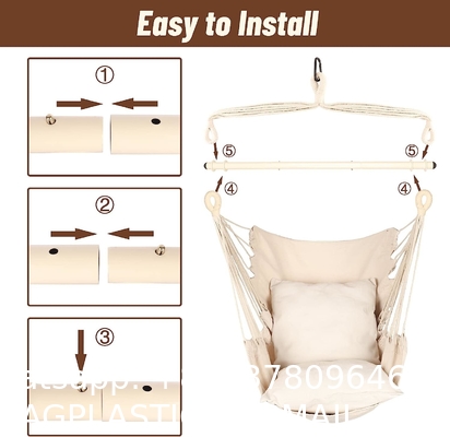 Hammock Chair Hanging Rope Swing - Max 500 Lbs - 2 Cushions Included - Steel Spreader Bar with Anti-Slip Rings
