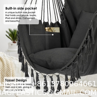 Hammock Chair Hanging Rope Swing - Max 500 Lbs - 2 Cushions Included - Steel Spreader Bar with Anti-Slip Rings