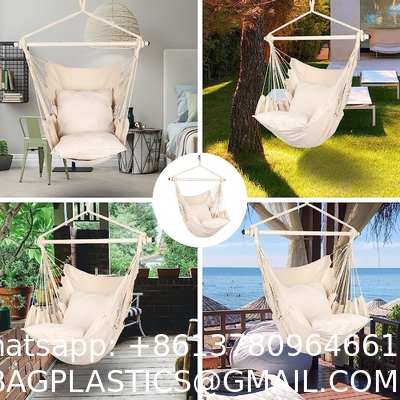 Hammock Chair Hanging Rope Swing - Max 500 Lbs - 2 Cushions Included - Steel Spreader Bar with Anti-Slip Rings