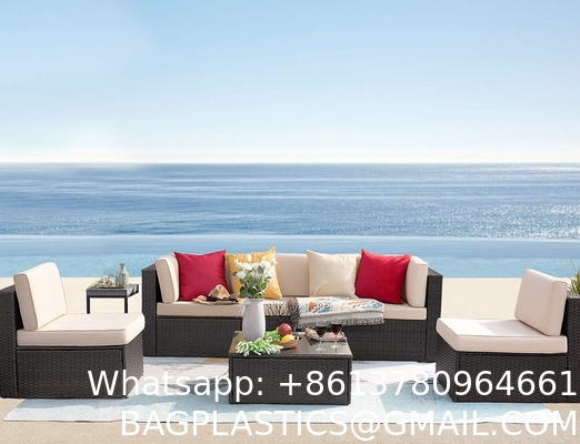 Patio Rattan Furniture Set Hidden Storage, 7 Sofa Sections, Outdoor Wicker Conversation Set, Natural Color Rattan