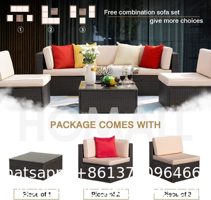 Patio Rattan Furniture Set Hidden Storage, 7 Sofa Sections, Outdoor Wicker Conversation Set, Natural Color Rattan