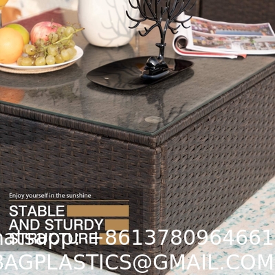 Patio Rattan Furniture Set Hidden Storage, 7 Sofa Sections, Outdoor Wicker Conversation Set, Natural Color Rattan