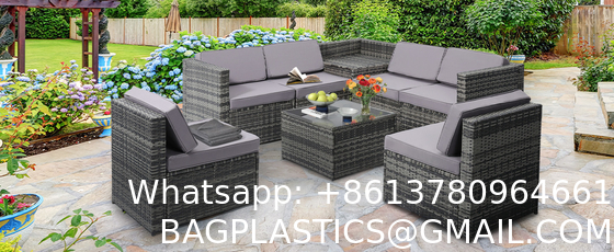 Patio Rattan Furniture Set Hidden Storage, 7 Sofa Sections, Outdoor Wicker Conversation Set, Natural Color Rattan