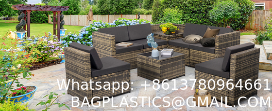 Patio Rattan Furniture Set Hidden Storage, 7 Sofa Sections, Outdoor Wicker Conversation Set, Natural Color Rattan