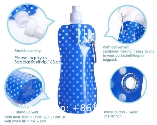 Solid Flexible Water Bottle Carabiner, Foldable Water Bottles Water Pouch Flexible - Reusable Travel Water Bottle