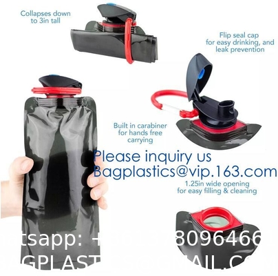 Solid Flexible Water Bottle Carabiner, Foldable Water Bottles Water Pouch Flexible - Reusable Travel Water Bottle