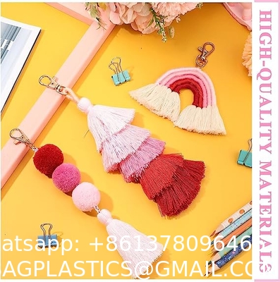 Boho Macrame Keychains Pom Pom Tassel Rainbow Keychains Cute Colorful Tassel Keychain Purse Charms for Handbags
