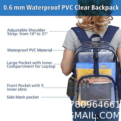 Clear Backpack Heavy Duty - Large Clear Backpacks For School PVC Transparent Bookbag For Students Work Stadium Travel