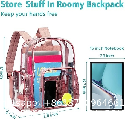 Clear Backpack Heavy Duty - Large Clear Backpacks For School PVC Transparent Bookbag For Students Work Stadium Travel