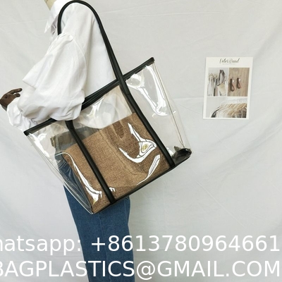 Transparent Bag Women New Trendy Summer Plastic Handbag Single Shoulder Mother Bag Beach Bag Linen Tote Extra Large