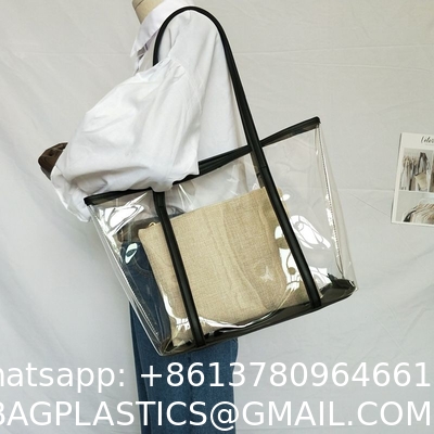 Transparent Bag Women New Trendy Summer Plastic Handbag Single Shoulder Mother Bag Beach Bag Linen Tote Extra Large