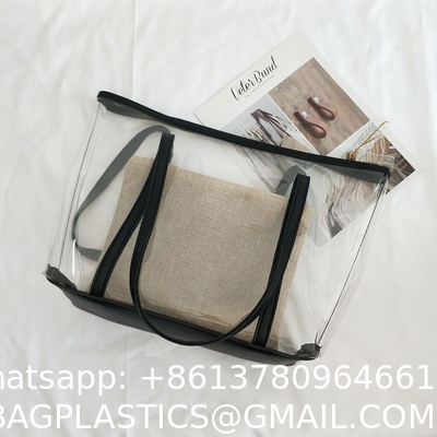Transparent Bag Women New Trendy Summer Plastic Handbag Single Shoulder Mother Bag Beach Bag Linen Tote Extra Large