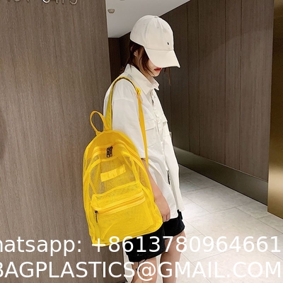Summer New Backpack Nylon Mesh Transparent Letter Bag Trendy Women'S Bag Travel Bag Casual Student Bag