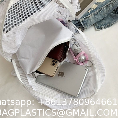 Summer New Backpack Nylon Mesh Transparent Letter Bag Trendy Women'S Bag Travel Bag Casual Student Bag