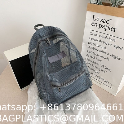 Summer New Backpack Nylon Mesh Transparent Letter Bag Trendy Women'S Bag Travel Bag Casual Student Bag