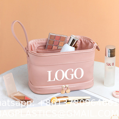 Customized New Arrival Luxury Portable Pu Large White Leather Travel Toiletry Storage Makeup Cosmetic Bags With Logo