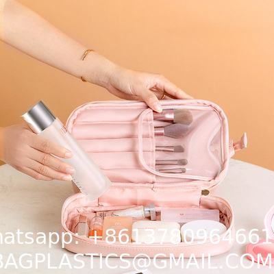 Customized New Arrival Luxury Portable Pu Large White Leather Travel Toiletry Storage Makeup Cosmetic Bags With Logo
