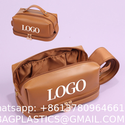 Customized New Arrival Luxury Portable Pu Large White Leather Travel Toiletry Storage Makeup Cosmetic Bags With Logo