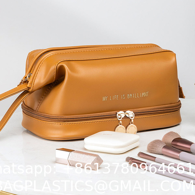Customized New Arrival Luxury Portable Pu Large White Leather Travel Toiletry Storage Makeup Cosmetic Bags With Logo