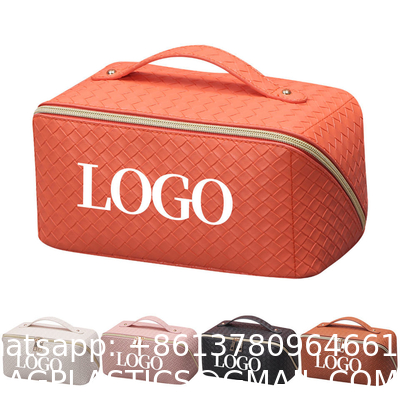 Customized New Arrival Luxury Portable Pu Large White Leather Travel Toiletry Storage Makeup Cosmetic Bags With Logo