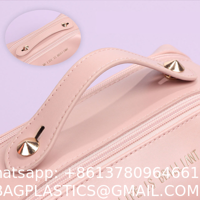 Customized New Arrival Luxury Portable Pu Large White Leather Travel Toiletry Storage Makeup Cosmetic Bags With Logo