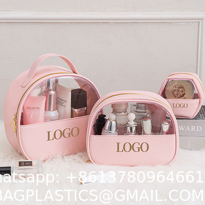 New Style Customization 3pcs/Set Luxury Designer Pvc Clear Cosmetic Bags Black Travel Makeup Pouch Bag With Logo