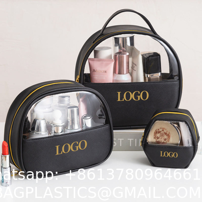 New Style Customization 3pcs/Set Luxury Designer Pvc Clear Cosmetic Bags Black Travel Makeup Pouch Bag With Logo
