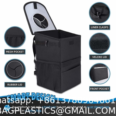 Auto Accessories Car Garbage Can with Car Liner Removable Storage Bag and Wet Tissue Holder 100% Leak-Proof