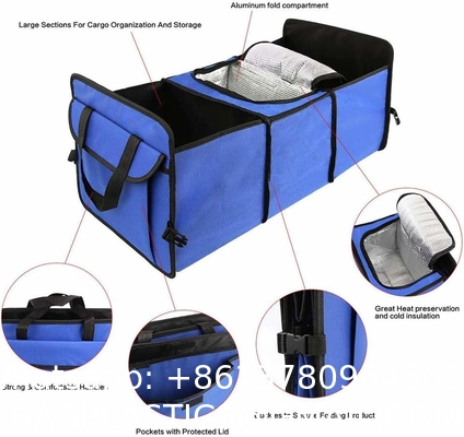 Car Trunk Organizer with Cooler Bag for Hot/Cold Food While Traveling Shopping Camping, Collapsible Auto Trunk Storage