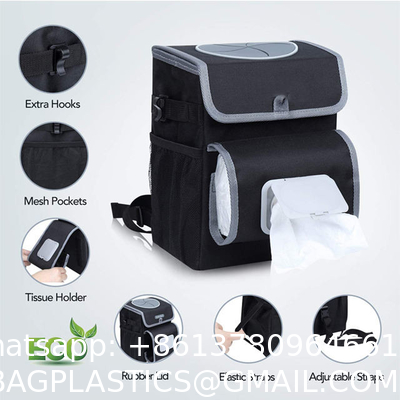 Custom Wholesale Portable Cheap Waterproof 100% Leak Proof Car Trash Can With Lid And Storage Pockets