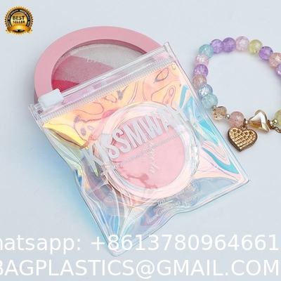 Luxury Custom Size Rings EARRINGS Packaging Mini Pouch Laser Colorful PVC Zipper Hologram Clear Plastic Jewelry Bag