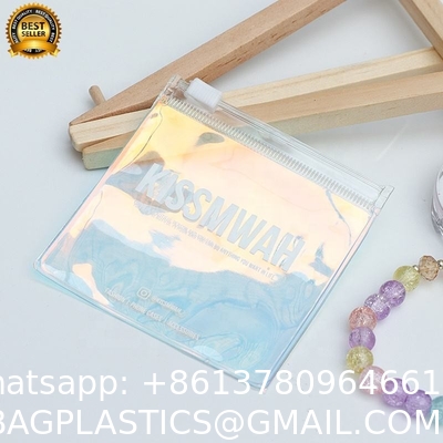 Luxury Custom Size Rings EARRINGS Packaging Mini Pouch Laser Colorful PVC Zipper Hologram Clear Plastic Jewelry Bag
