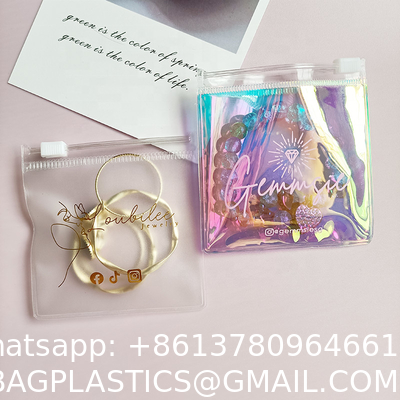 Luxury Custom Size Rings EARRINGS Packaging Mini Pouch Laser Colorful PVC Zipper Hologram Clear Plastic Jewelry Bag