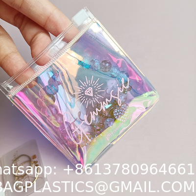 Luxury Custom Size Rings EARRINGS Packaging Mini Pouch Laser Colorful PVC Zipper Hologram Clear Plastic Jewelry Bag