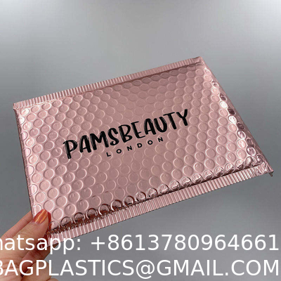 Custom Logo Air Padded Envelopes Metallic Rose Gold Foil Bubble Mailer Bag For Cosmetics