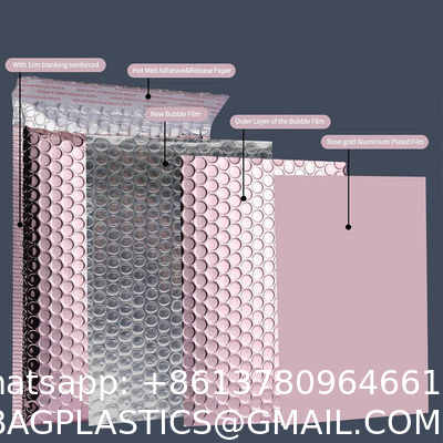Custom Logo Air Padded Envelopes Metallic Rose Gold Foil Bubble Mailer Bag For Cosmetics