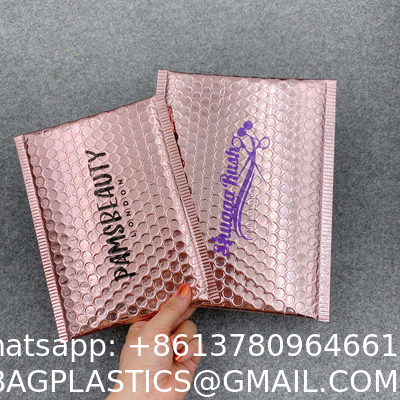 Custom Logo Air Padded Envelopes Metallic Rose Gold Foil Bubble Mailer Bag For Cosmetics