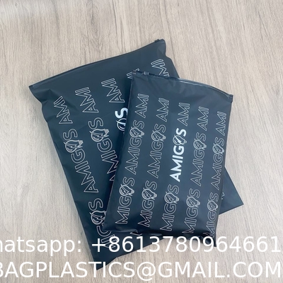 Custom Printed Waterproof Black Frosted Ziplock Garment Bag, Pla Clothing Bags With Private Label Logo Full Printing