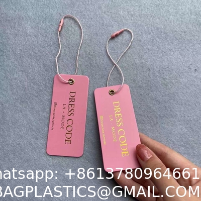 Gold Foil Printed Hangtag High Quality Custom Paper Brand Apparel Product Tags, Logo Pink Tag String Clothing Hangtag