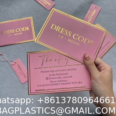 Gold Foil Printed Hangtag High Quality Custom Paper Brand Apparel Product Tags, Logo Pink Tag String Clothing Hangtag